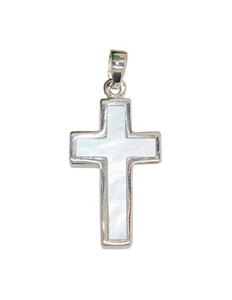 Pendentif croix nacre - véritable Argent 925