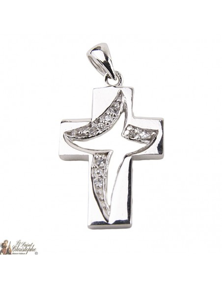 Pendentif croix nacre - véritable Argent 925