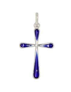 Blauw geëmailleerd kruis hanger - echt 925 zilver