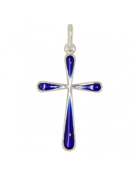 Pendentif croix émaillée bleu - véritable Argent 925