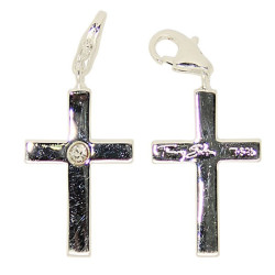 Crystal cross pendant charm - genuine 925 silver