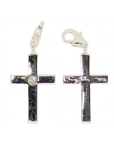 Crystal cross pendant charm - genuine 925 silver
