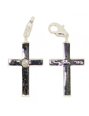 Crystal cross pendant charm - genuine 925 silver