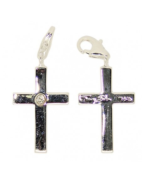Pendentif croix cristal charme- véritable Argent 925