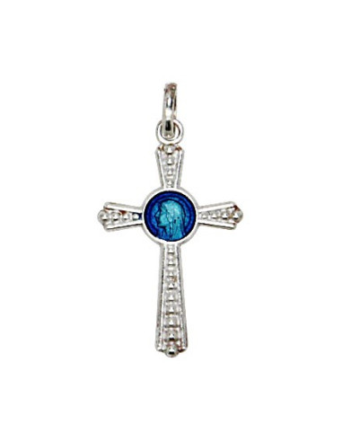 Hanger kruis Virgin Mary geëmailleerd blauw - echt zilver 925