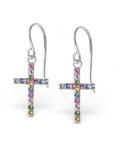 Pendientes de cruz con incrustaciones de cristales - Plata 925