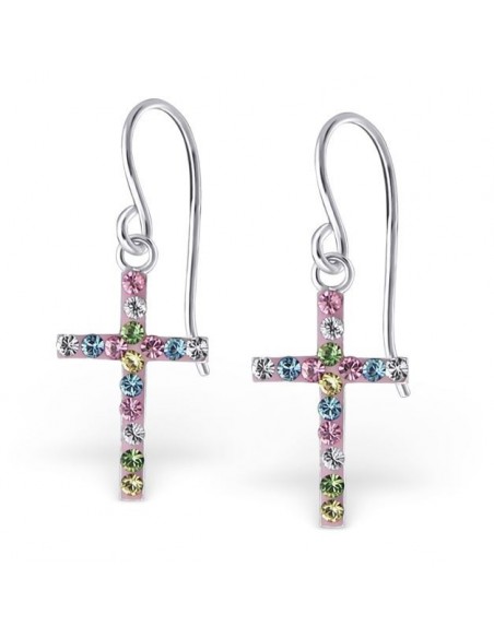 Boucles d'oreilles Croix incrustée cristaux - Argent 925