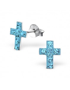 Boucles d'oreilles Croix incrustée cristaux - Argent 925