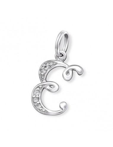 Pendant letter E crystal silver 925