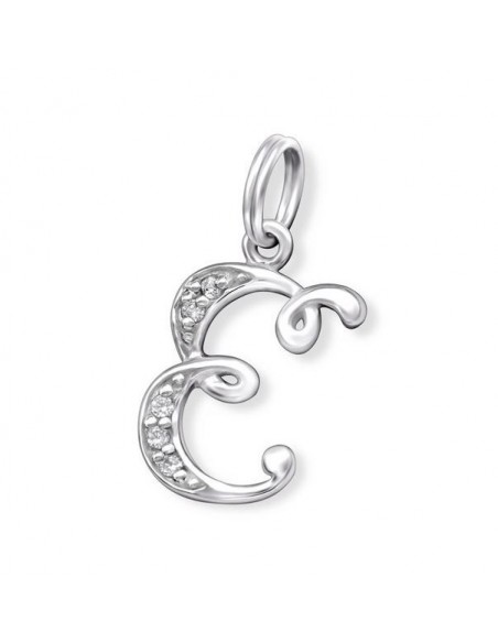 Pendant letter E crystal silver 925