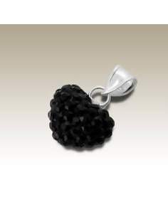 Black crystals heart pendant - Genuine Silver 925