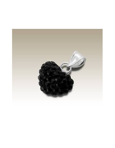 Black crystals heart pendant - Genuine Silver 925