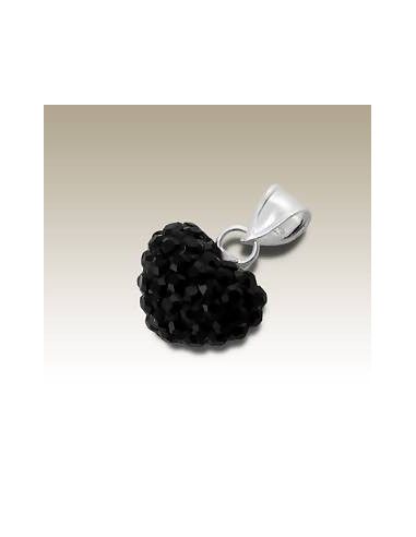 Colgante de corazón de cristales negros - Plata genuina 925