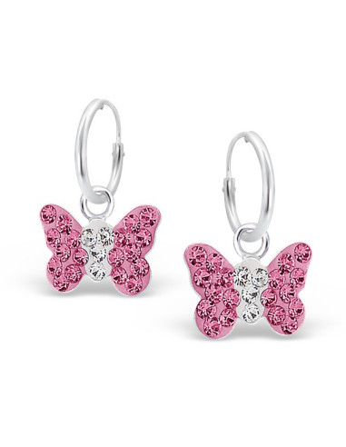 Boucles d'oreilles Papillons roses  - Argent 925