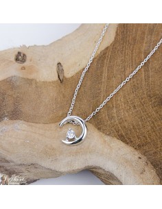 Collier croisant de lune zircon  - Argent 925