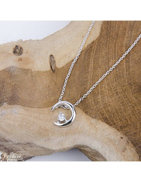 Zirkonia Mond Kreuzungshalskette - Silber 925