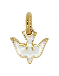 Pendentif colombe de la paix - plaqué or émail blanc grande