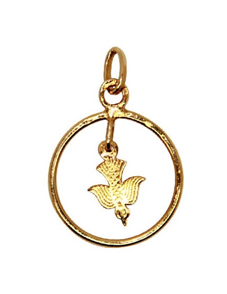 Pendentif colombe de la paix cercle - plaqué or