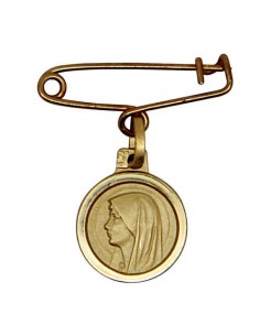 Brosche Medaille der Jungfrau von Lourdes - Vergoldet