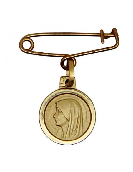 Broche médaille de la Vierge de Lourdes - Plaqué or