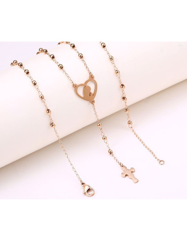 Stainless steel rosary - pink gold color