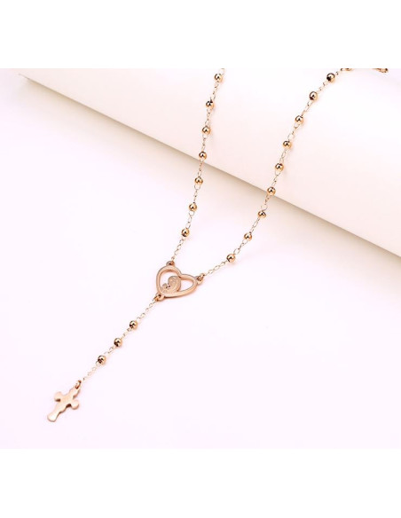 Stainless steel rosary - pink gold color