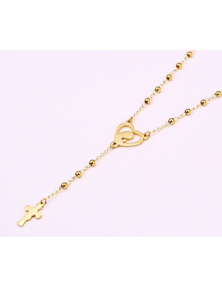 Rosario de acero inoxidable - chapado en oro de 24 K
