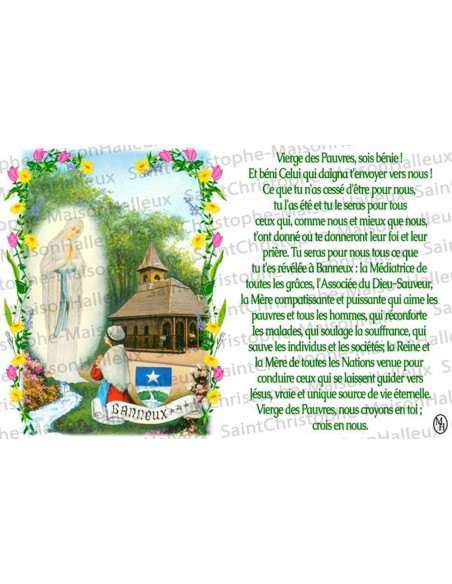 Tarjeta de la Virgen de los Pobres de Banneux N.D. oración - imán