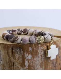 Bracelet agate avec croix turquoise blanche - plaqué or