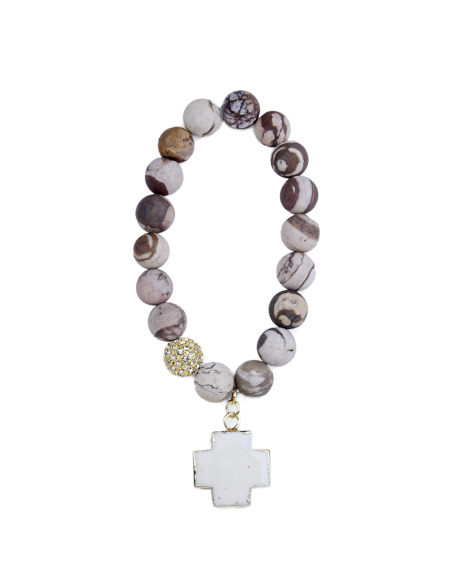 Bracciale in agata con croce bianca turchese - placcato oro