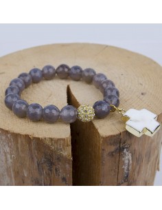 Facettiertes Achat-Armband mit weißem Türkis-Kreuz - vergoldet