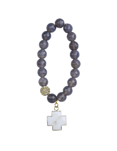 Facettiertes Achat-Armband mit weißem Türkis-Kreuz - vergoldet