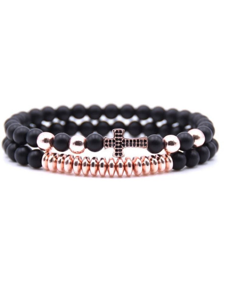 Pulsera cruzada con cristales de perlas negras - 2 piezas