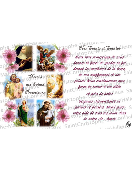 Carte postale Merci à nos Saints protecteurs prière - aimantée