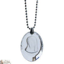 Collier pendentif médaille de la Vierge Marie en verre translucide