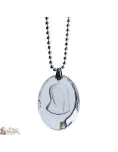 Necklace pendant medal of the Virgin Mary in translucent glass