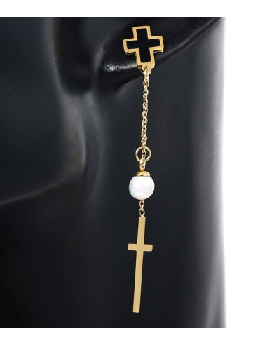 Ohrringe mit Kreuz und Perle - vergoldet