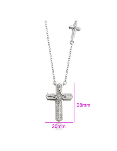 Necklace double cross Rhodium color