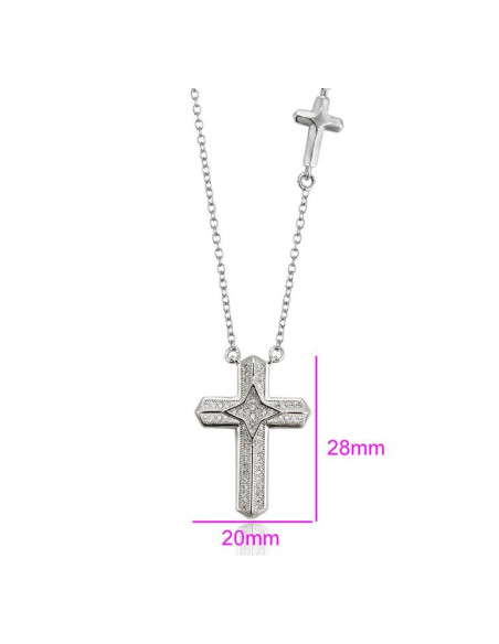 Necklace double cross Rhodium color