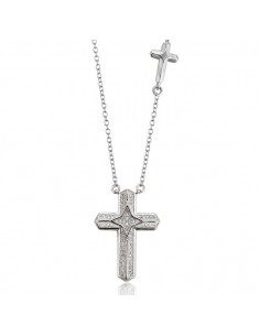 Necklace double cross Rhodium color