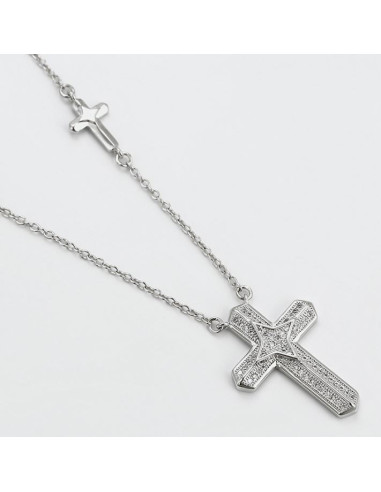 Ketting dubbel kruis Rhodium kleur