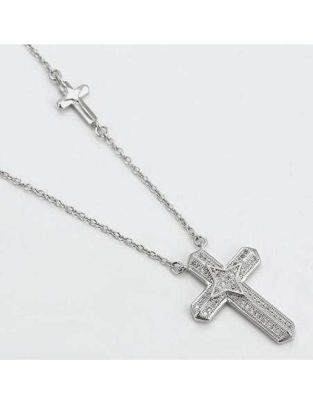 Ketting dubbel kruis Rhodium kleur