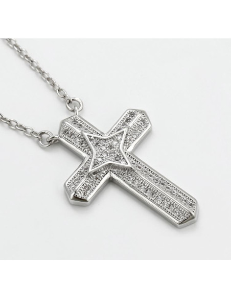 Necklace double cross Rhodium color