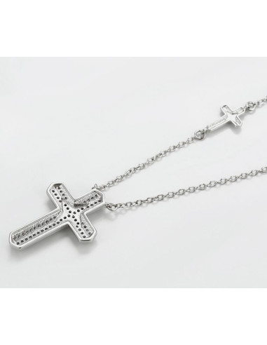 Necklace double cross Rhodium color