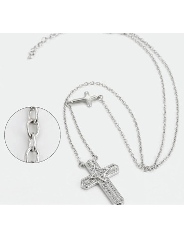Necklace double cross Rhodium color