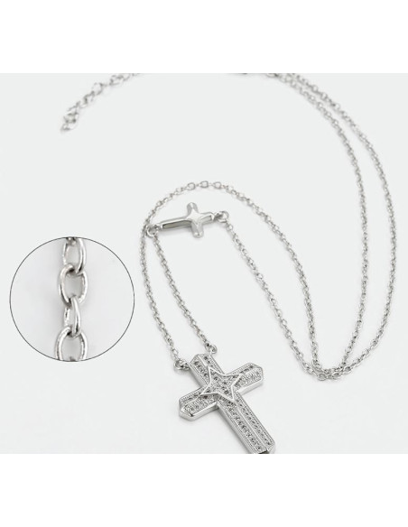 Necklace double cross Rhodium color