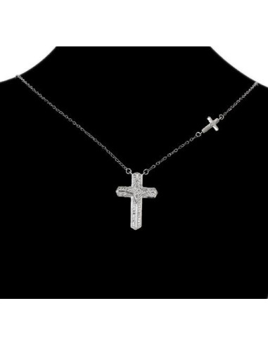 Necklace double cross Rhodium color