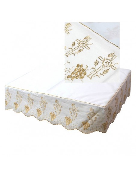 Nappe d'autel broderie croix or- 3 cotés