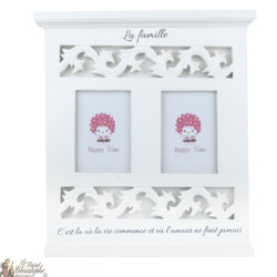 White Wooden Double Photo Frame – Family, 31 × 33 cm