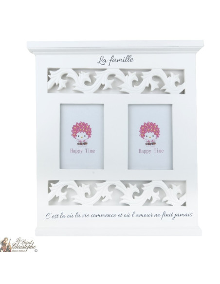 Dubbel fotokader in wit hout – Familie, 31 × 33 cm